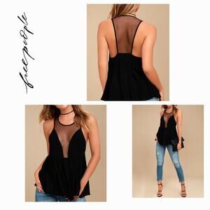 EUC Free People Intimately Marble Illusion Peplum Tank Top Sz. XS [0-2] Black